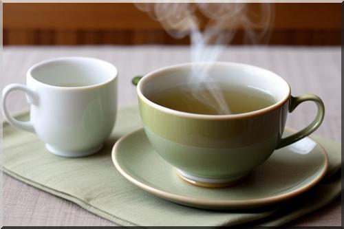 Cup of steaming green tea